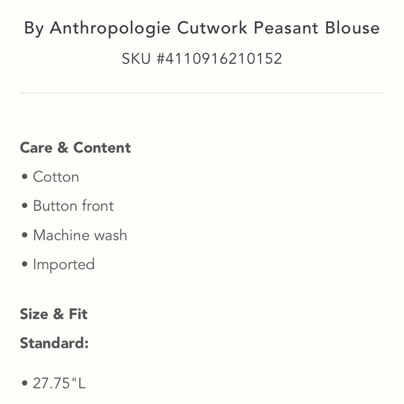 🍁🍂 NWT Anthropologie Cutwork Peasant Blouse Sz M - Picture 7 of 7